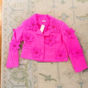 Bright Pink Floral Appliqué Womens blazer